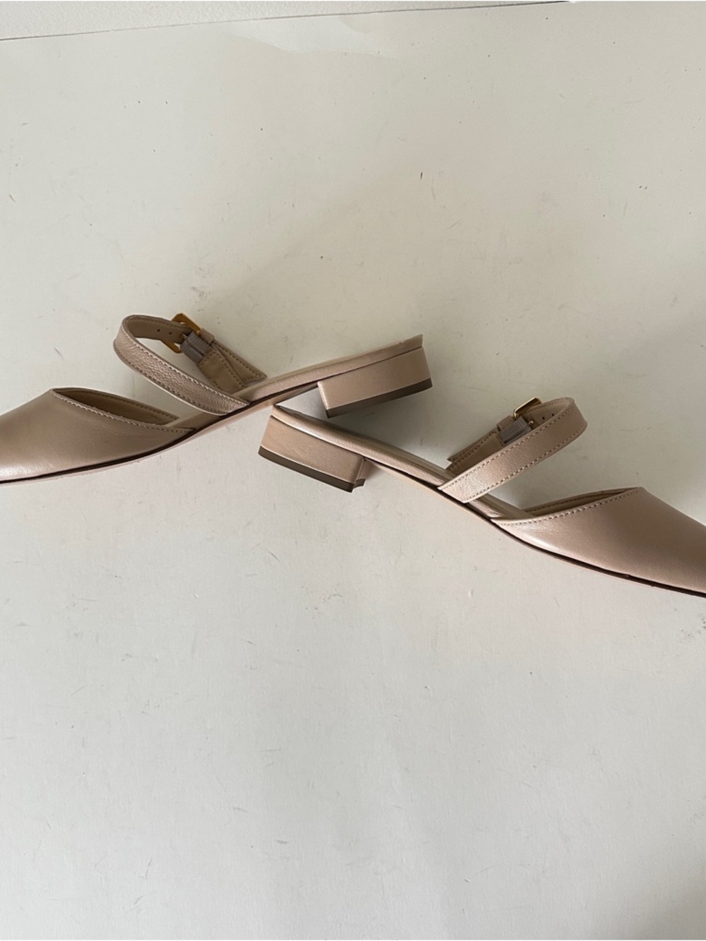 NEW Bruno Magli Pasha Nude Leather Slingback Mules with Gold Buckle, Sz 37.5 - Picture 7 of 13
